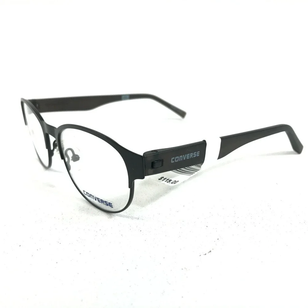 Converse Eyeglasses Frames Q030 BLACK Round Horn Rim Side Logos 49-17-135
